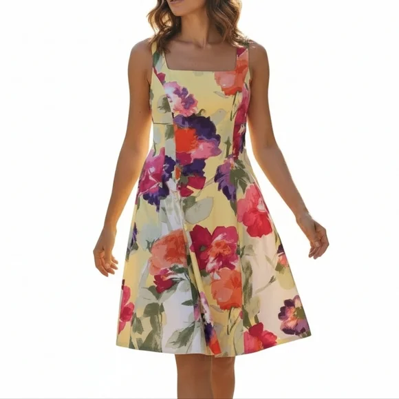 Lauren Ralph Lauren Fit N Flare Dress 12 Floral Square Neck Pockets Sleeveless - Picture 10 of 10